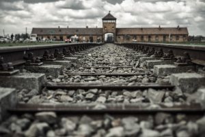 Rails in the concentration camp Auschwitz II - Birkenau, Poland