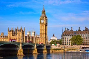 Big Ben Clock Tower and thames river in London at England