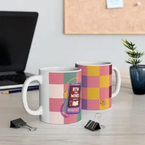 Colorful Checkerboard Ceramic Mug with Retro Cassette Design