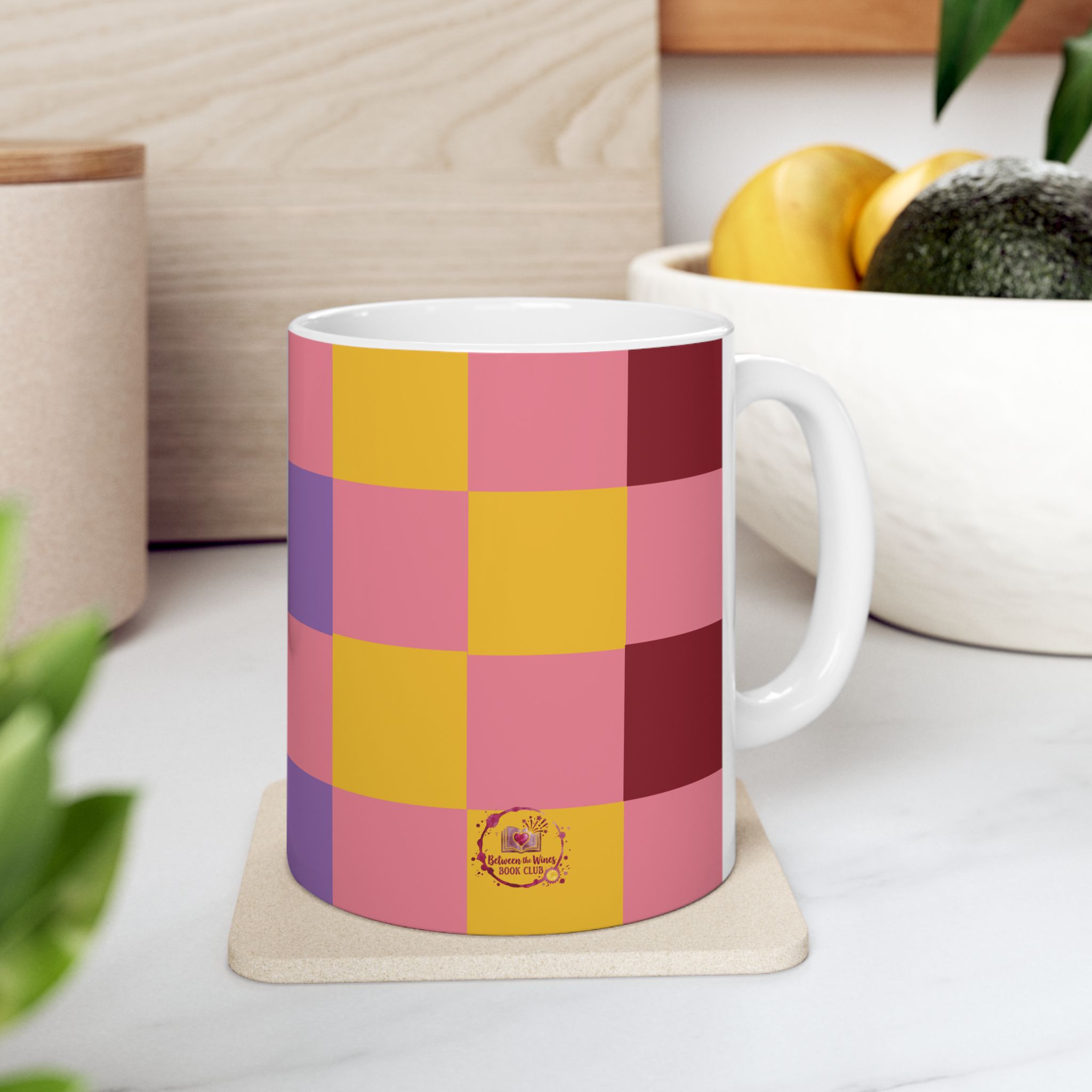 Colorful Checkerboard Ceramic Mug with Retro Cassette Design - Image 3