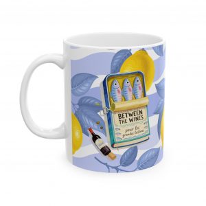 Lemon Blue Stripe Ceramic Mug — Bright Citrus Kitchen Coffee Cup (11oz/15oz)