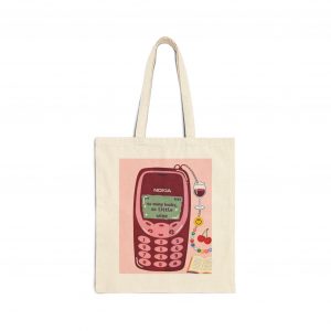 Retro Nokia Phone Tote Bag – 'No Signal, Bring Wine' Cotton Canvas Tote
