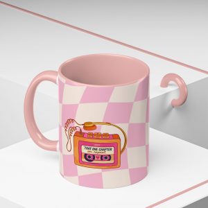 Pink Checkerboard Coffee Mug with Vintage Cassette Design (11/15oz)